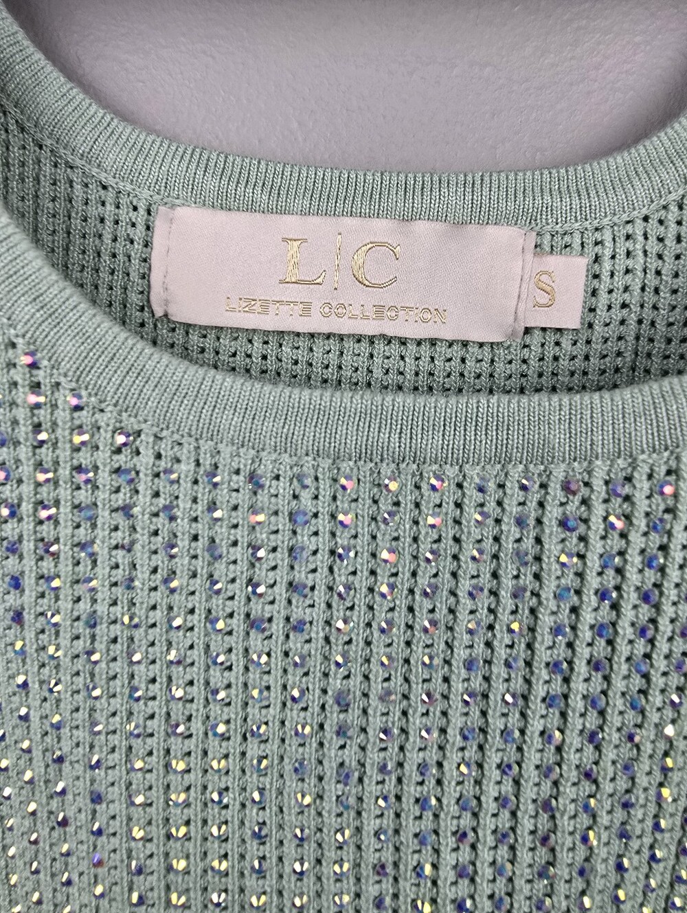 LC Lizette Collection Knit Rhinestone Tank Top Mint Green Women Sz S Mermaidcore - Picture 4 of 10